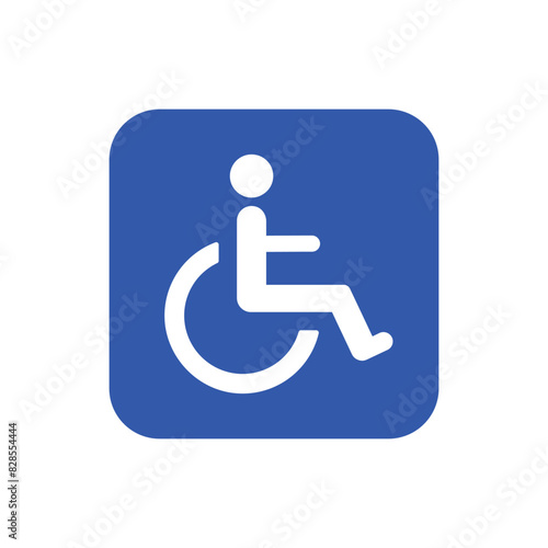 Wheelchair vector illustration on blue background. Disabled parking sign. Handicap WC room symbol isolated.