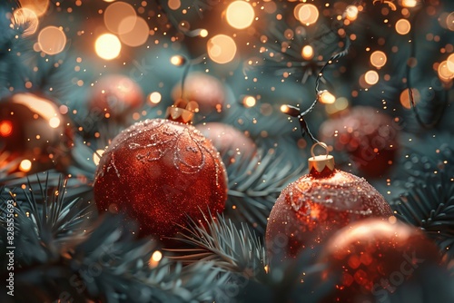Christmas Decorations with Ornaments and Lights photo