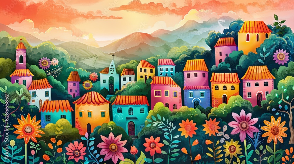 Pictures of the beautiful architecture of the village Decorated with flowers Various fruits and plants. Pictures of the beautiful architecture of the village Decorated with flowers Various fruits and plants.