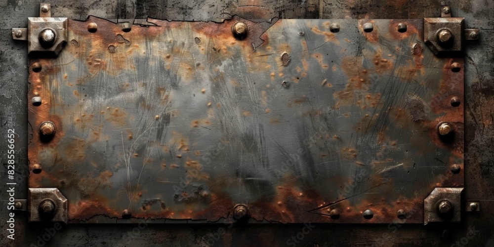 empty rectangular metal plate with rust and signs, Rusty, weathered metal background with bolts and rivets, showing signs of aging and corrosion
empty rectangular metal plate with rust and signs, Rusty, weathered metal background with bolts and rivets, showing signs of aging and corrosion