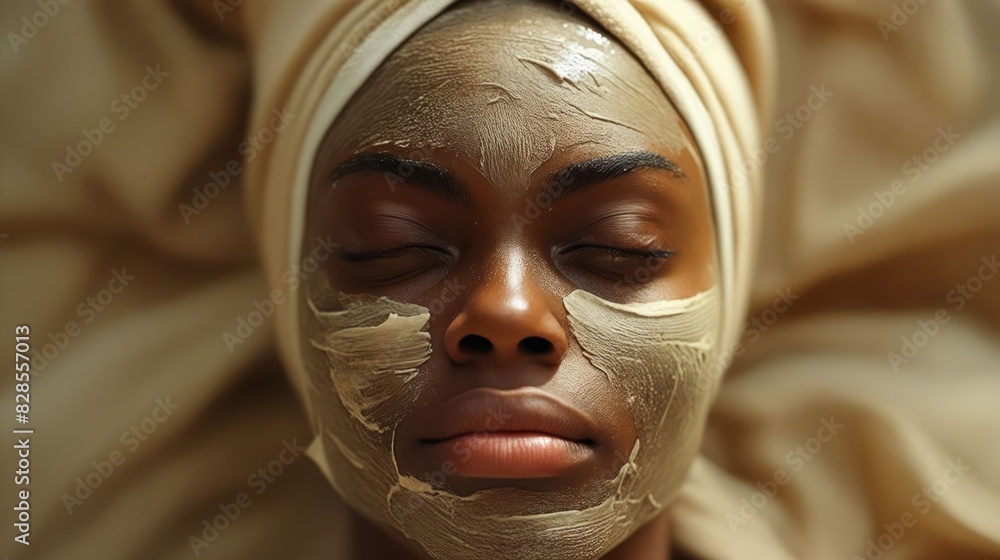 Fototapeta premium A woman with a clay mask on her face.
