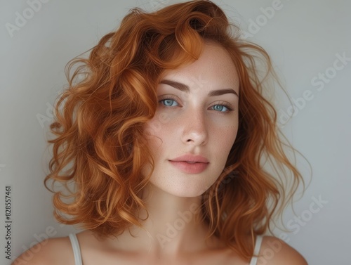 A woman with curly red hair looking at the camera.