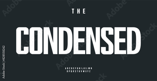 Bold condensed uppercase font. Modern sans-serif typeface, clean and minimal design. Perfect for headlines, posters, branding, and advertisements. Stylish and professional text. Vector typeset.