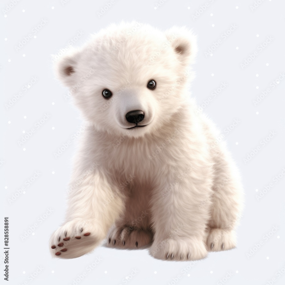 Cute polar bear cub playfully crawling in the snow. Cute polar bear cub playfully crawling in the snow.