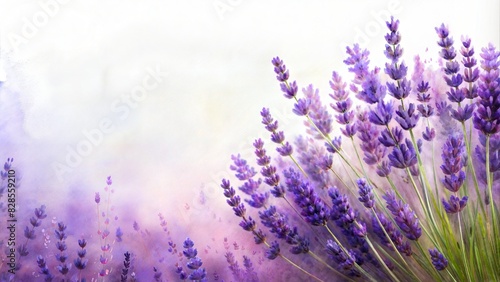 Abstract lavender oil painting in the corner on white background. With copy space for text