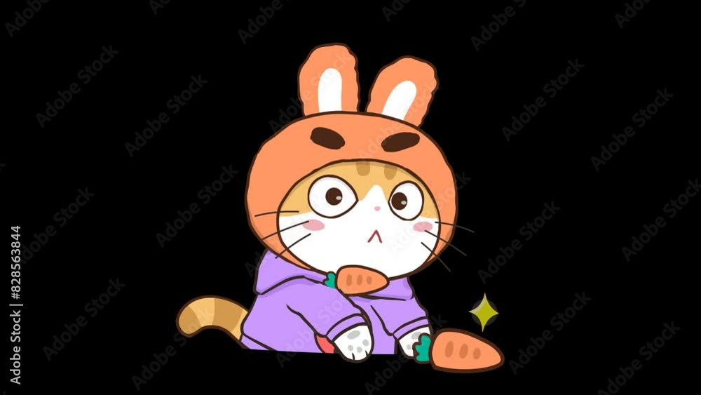 Animated Little Cat Posing 'Just a Carrot' - Transparent Background Animated Little Cat Posing 'Just a Carrot' - Transparent Background