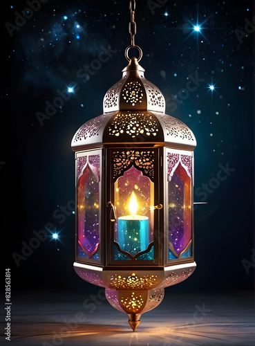 Islamic Background for Eid Mubarak Lantern Mosque Golden Crescent 3d clouds AI generated 