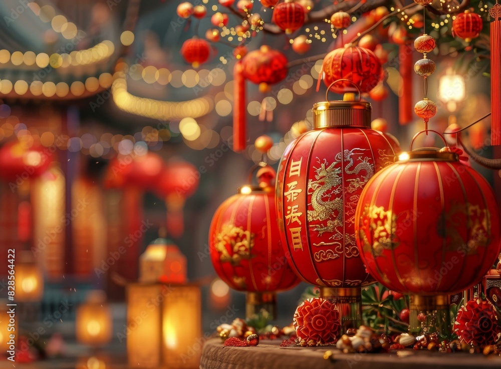Fototapeta premium A Joyous Display of Lanterns and Decorations: Celebrating Lunar New Year