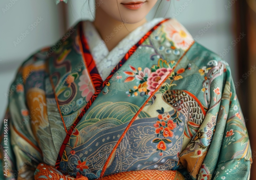 A woman wearing a kimono with a floral pattern
