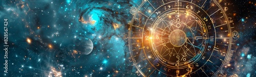 Zodiac signs in a space with stars and planets, astrology concept  photo