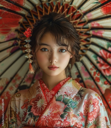 A Japanese girl wearing a kimono