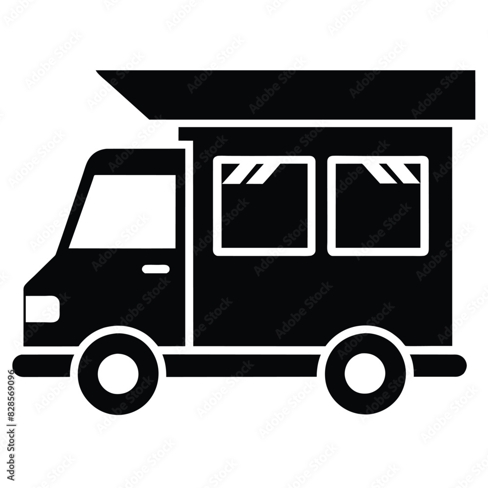 Street food truck line icon black vector on white background