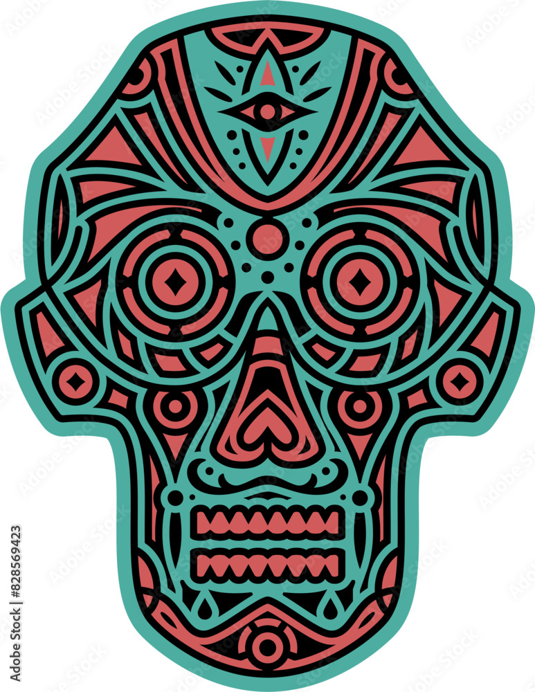 Ornamental Skull Vector Illustration. Vector Mexican Skull Design. Symmetric Tribal Mask. Native Tattoo Sketch. Dia de Muertos Decorative Element.
