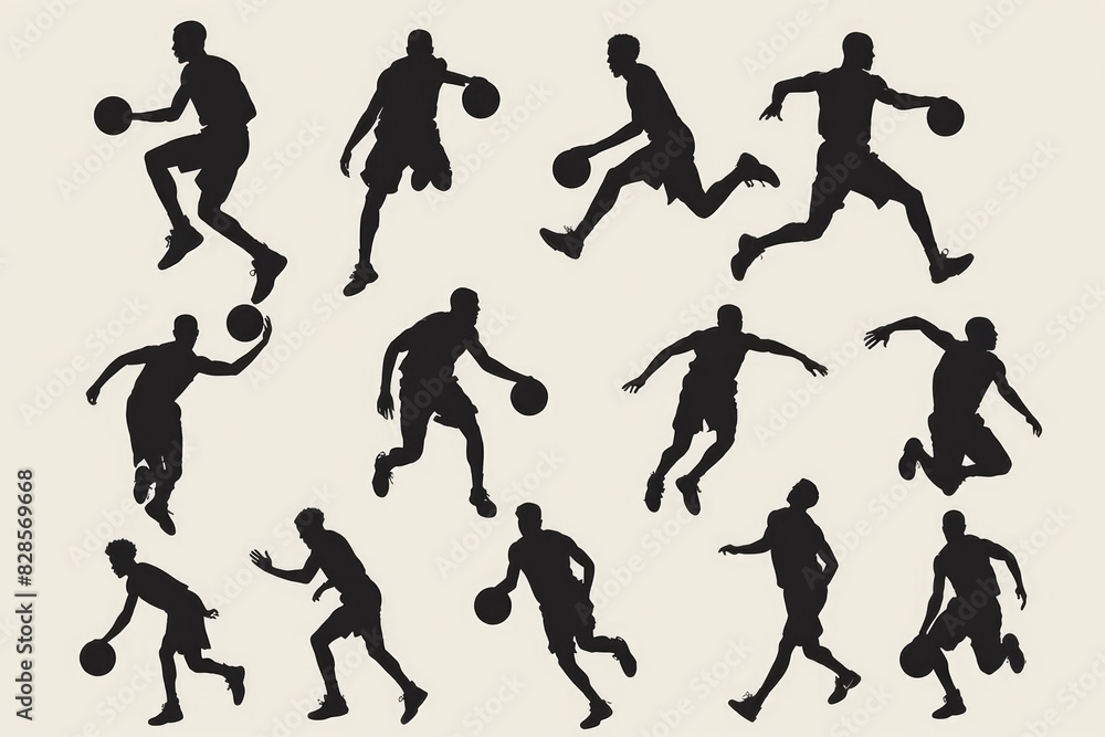Silhouettes of men playing basketball, suitable for sports and team concepts Silhouettes of men playing basketball, suitable for sports and team concepts