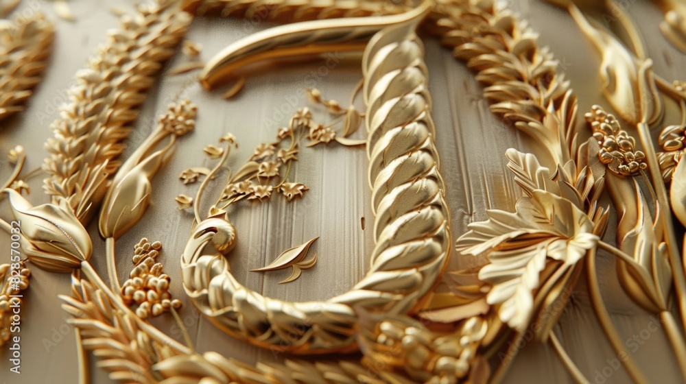 Beautiful close-up of a golden wreath of flowers, perfect for spring and wedding designs Beautiful close-up of a golden wreath of flowers, perfect for spring and wedding designs