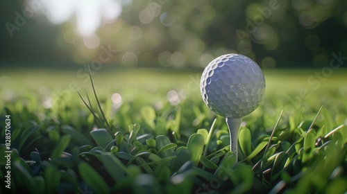 A golf ball resting on a vibrant green field, perfect for sports or leisure concepts