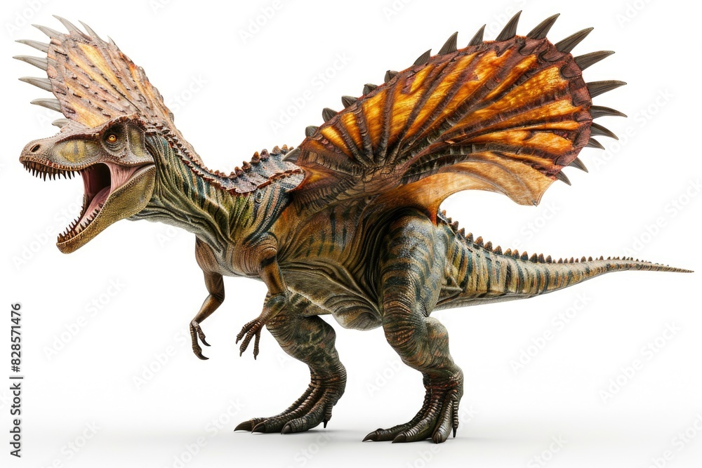 Naklejka premium A dinosaur with its mouth wide open. Perfect for educational materials