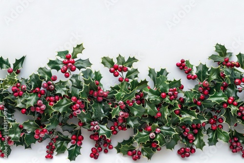 Festive holly leaves and red berries, perfect for holiday decorations © Fotograf