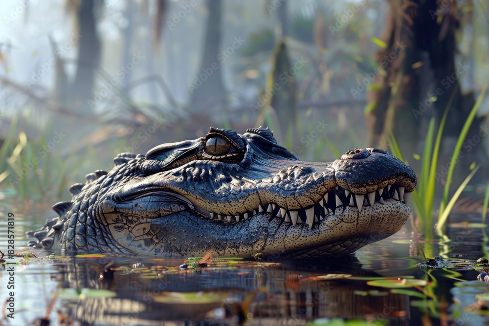 Close up of an alligator in a body of water. Suitable for wildlife and nature concepts