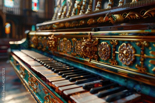 Detailed shot of a piano in a church, suitable for religious themes