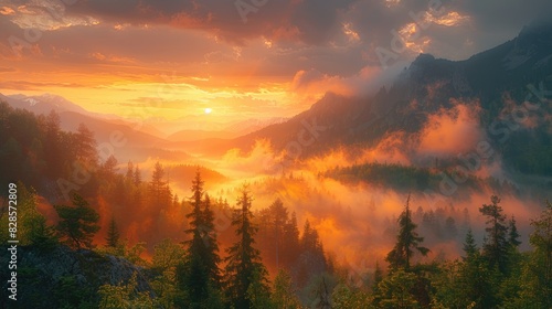 Peaceful Daybreak Soft Sunlight Illuminates Pristine Mountain Wilderness