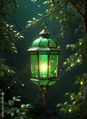 Islamic Background for Eid Mubarak Lantern Mosque Golden Crescent 3d clouds AI generated 