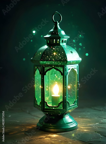 Islamic Background for Eid Mubarak Lantern Mosque Golden Crescent 3d clouds AI generated 