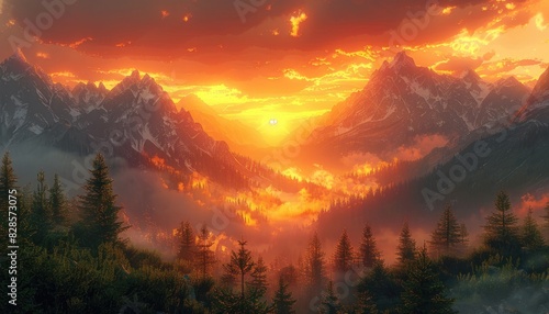 AweInspiring Mountain Scenery Emerges from Ethereal Summer Sunrise Mist