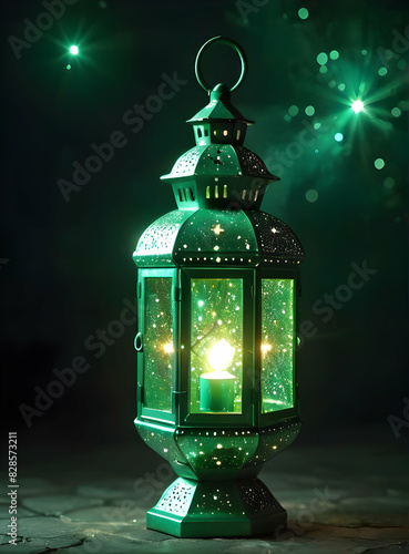 Islamic Background for Eid Mubarak Lantern Mosque Golden Crescent 3d clouds AI generated 