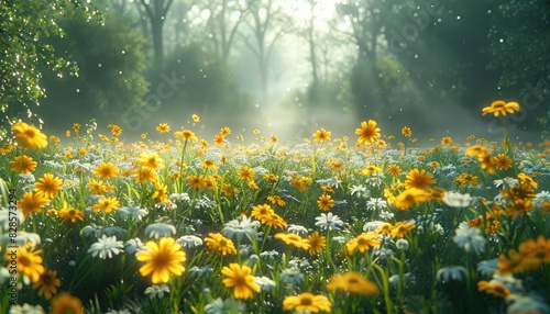 Golden Hour Sunlight Bathes Tranquil Summer Meadow in Ethereal Glow © GOLVR