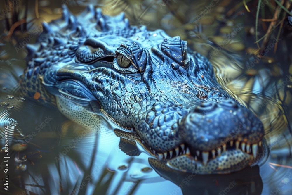 Fototapeta premium Close up of an alligator's head in water. Suitable for wildlife and nature concepts