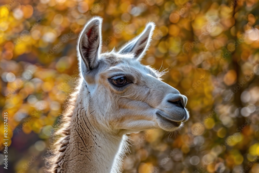 Naklejka premium A close up shot of a llama with a blurry background. Suitable for various design projects