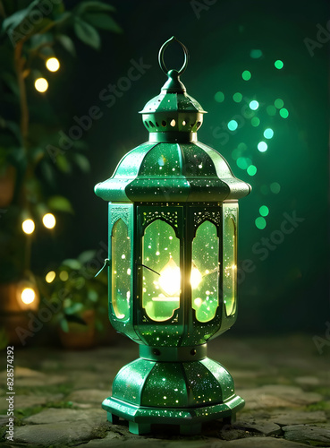 Islamic Background for Eid Mubarak Lantern Mosque Golden Crescent 3d clouds AI generated 