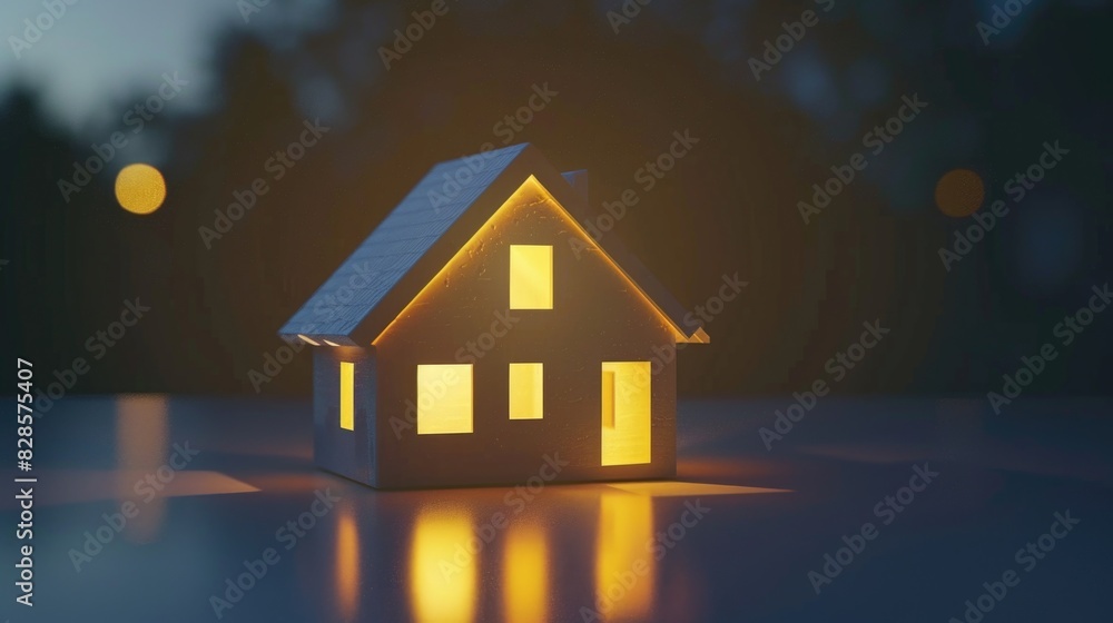 A cozy small house illuminated in the dark night, suitable for various uses A cozy small house illuminated in the dark night, suitable for various uses