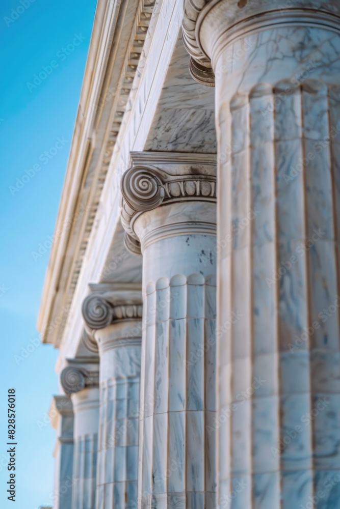 A row of columns each with a clock on top. Suitable for time management concepts