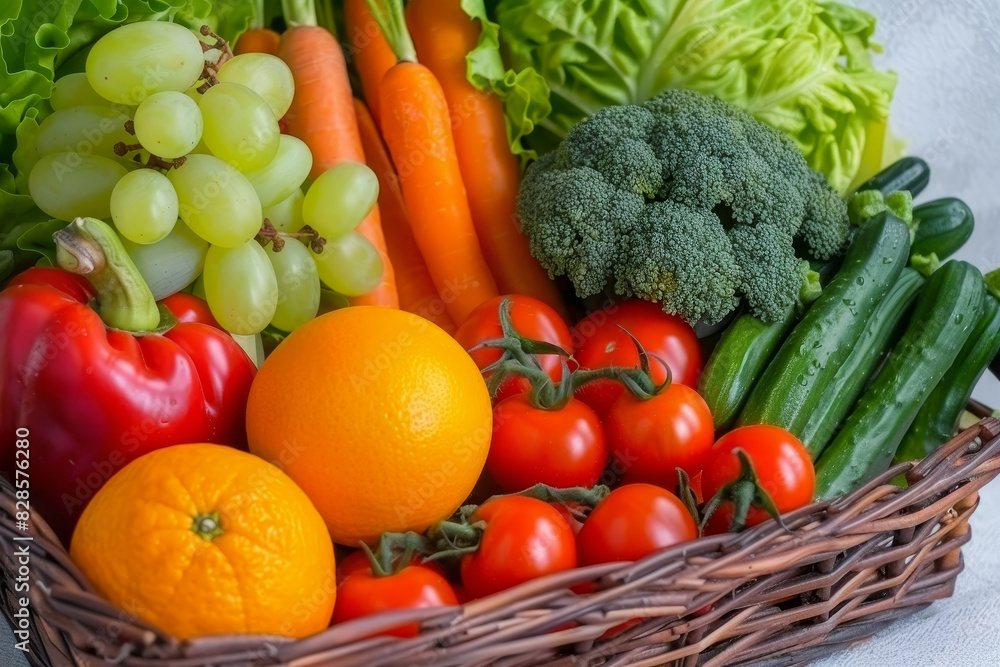 Fresh organic frbroccoli, grocery, lettuce, tomato, vegetable, carrot, ingredient, basket, cabbage, detox, wicker, food, fruit, organic, buy, crop, cut out, full, huits and vegetables in wicker basket Fresh organic frbroccoli, grocery, lettuce, tomato, vegetable, carrot, ingredient, basket, cabbage, detox, wicker, food, fruit, organic, buy, crop, cut out, full, huits and vegetables in wicker basket