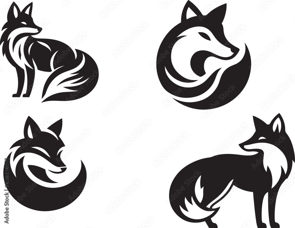 fox logo Silhouette on White Background fox logo Silhouette on White Background