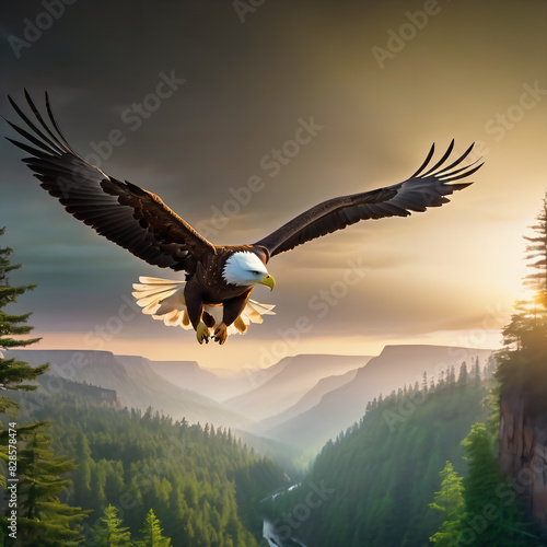 Eagle flying over natioinal park square image illustration photo