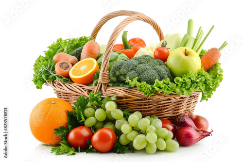 Fresh organic frbroccoli  grocery  lettuce  tomato  vegetable  carrot  ingredient  basket  cabbage  detox  wicker  food  fruit  organic  buy  crop  cut out  full  huits and vegetables in wicker basket