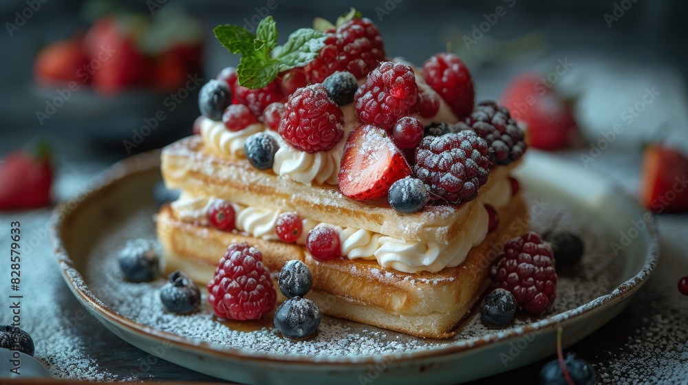 Delicious Breakfast Scene with Fresh Berries and Whipped Cream Generative AI Delicious Breakfast Scene with Fresh Berries and Whipped Cream Generative AI