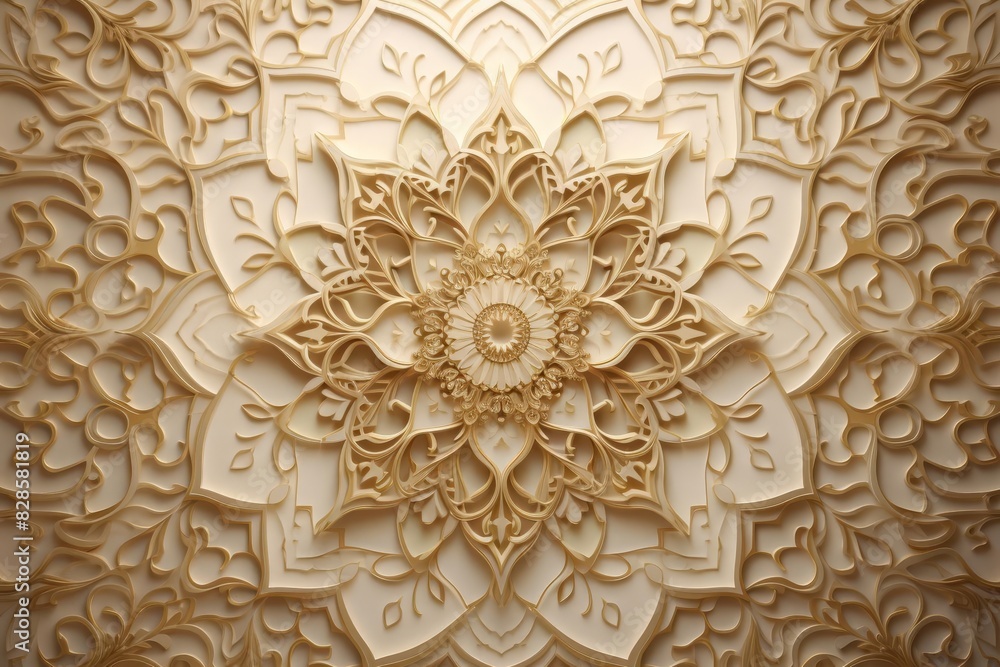 Intricate golden floral pattern on a white background, creating a symmetrical and ornate design. Intricate golden floral pattern on a white background, creating a symmetrical and ornate design.
