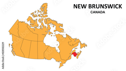 New Brunswick Map is highlighted on the Canada map with detailed state and region outlines.