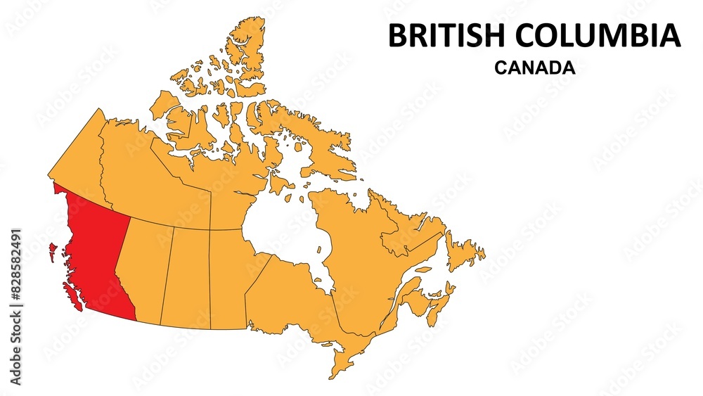 Obraz premium British Columbia Map is highlighted on the Canada map with detailed state and region outlines.