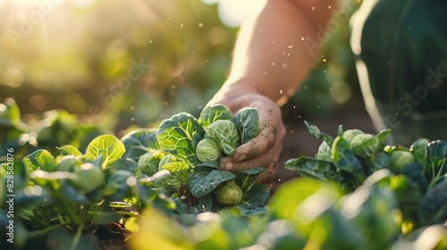 a farmer harvests Brussels sprouts. Selective focus photo