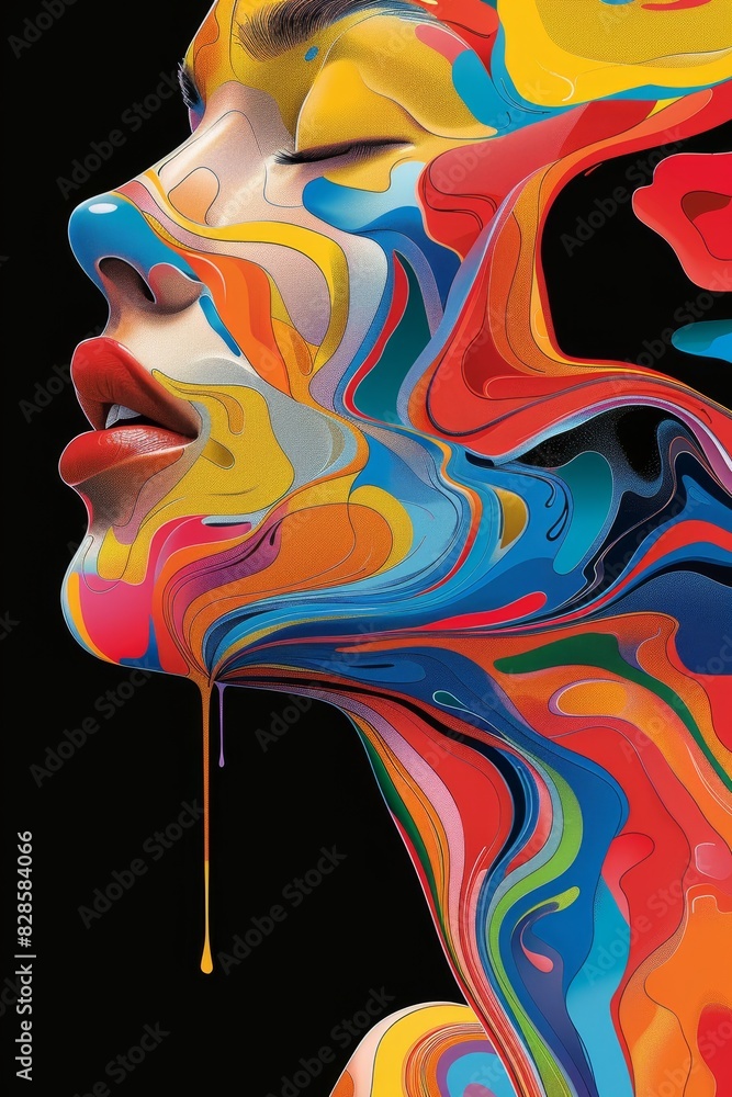 Obraz premium Womans Face Painted in Multicolors
