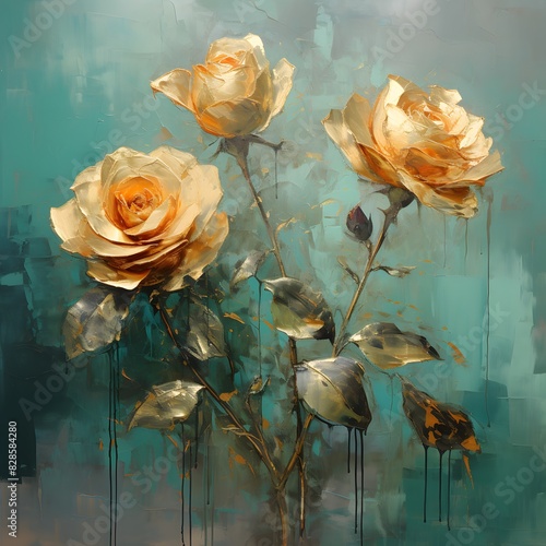 vintage background with oil painting roses
