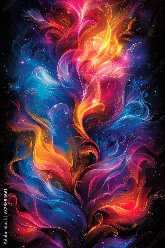 Colorful Flower Painting on Black Background Colorful Flower Painting on Black Background