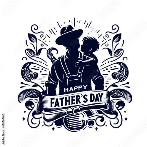 Vector fathers day with fathers and children silhouettes design template illustration