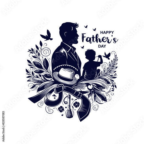 Vector fathers day with fathers and children silhouettes design template illustration