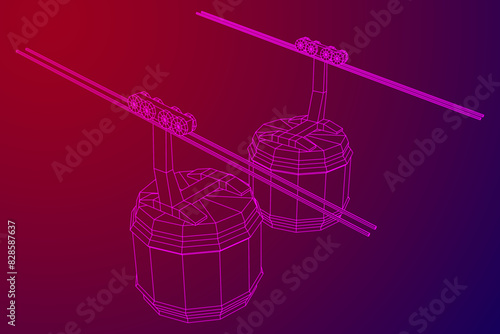 Cable car cabin gondola. Funicular simple cableway concept. Wireframe low poly mesh vector illustration